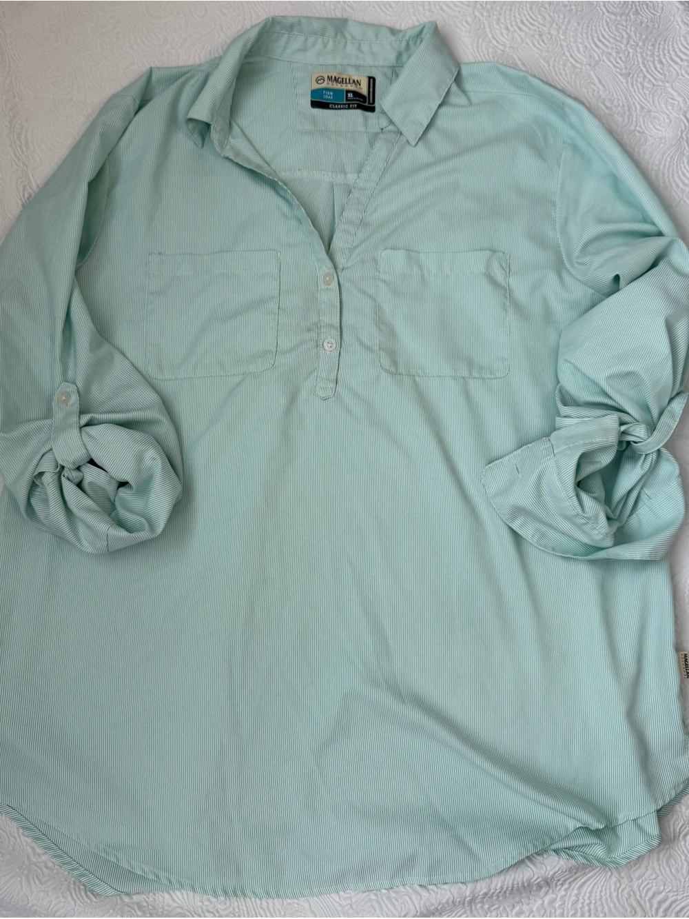 Magellan Outdoors Men's Mint Green Button-Down Pullover Shirt